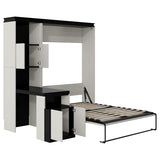 SOFTSEA Full Size Murphy Bed with Desk and Storage Shelves and Cabinets, Black+White SOFTSEA