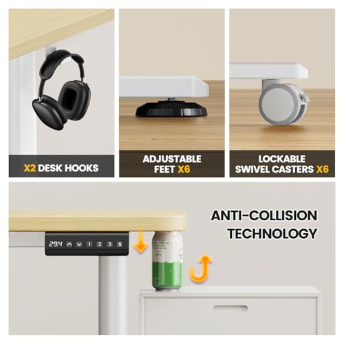 Flycity Electric L Shaped Standing Desk Adjustable Height, 63" x 55" Corner Stand Up Table, Home Office Desk, Dual Motor Sit Stand Desk, Computer Desk with 3 Memory Preset & Lock, Maple Flycity