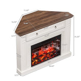 AHB Corner TV Stand with Remote Control, Electric Fireplace with Wooden Mantel, Entertainment Center with Efficient Heating System, Adjustable Brightness Realistic Flame(White) AHB