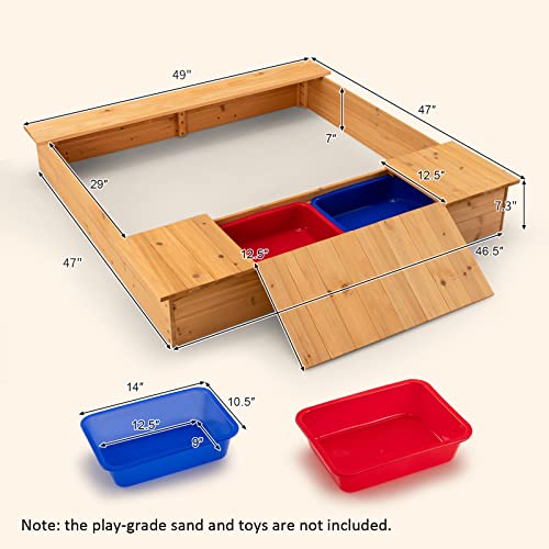 HONEY JOY Kids Sandbox, 49”x47” Cedar Wooden Sand Pit for Toddlers, 2 Side Removable Boxes, Convertible Bench Seat, Outdoor Sand Boxes for Kids Backyard, Gift for Boys Girls Age 3+ HONEY JOY