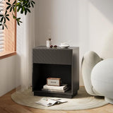 Fluted Nightstands Set of 2, Modern Bedside Table with Drawer and Storage Shelf, Wood End Table Mid Century Night Stands for Bedroom Living Room Sofa Couch Office (Black) INNOD