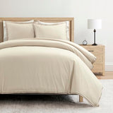 Lush Decor Hampton Double Flange Embroidered Contrast Edge Cotton Duvet Cover Set, 3 Piece Set, Full/Queen, Neutral & Copper - Luxury Hotel Bedding Set - Beige Duvet Cover - Minimalist Decor Lush Decor
