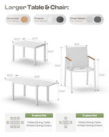 Oasbira Expandable Outdoor Patio Dining Table Set for 6-8 Person, Aluminum Outdoor Table and 8 Chairs with Textilene Fabric & HDPS Armrest, All-Weather Patio Furniture Set for Yard, Garden, White Oasbira
