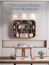 Solid Wood Tea Cup Holder, Wall Mounted Teapot Display Stand, Teaware Shelf Storage Rack, Curio Display Case for Collectibles and Succulents WoodArtSupply