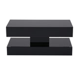 OC Orange-Casual LED Coffee Table with Storage, High Glossy Center Table with 2 Sliding Drawers, Modern Stylish Rectangle Coffee Table Double Layer with Open Display Shelf for Living Room (Black) OC Orange-Casual