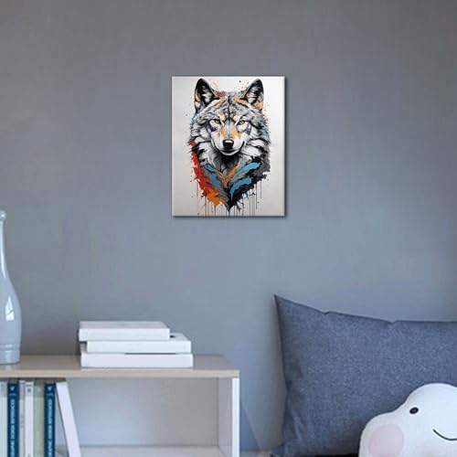 Frameless DIY Wolf Paint by Numbers for Adults Beginner Easy Painting by Number Natural Wild Animals for Adults Acrylic Paint Kit as Gift for Boys Girls Artwork Home Decor 16x20 Inch TUMOVO