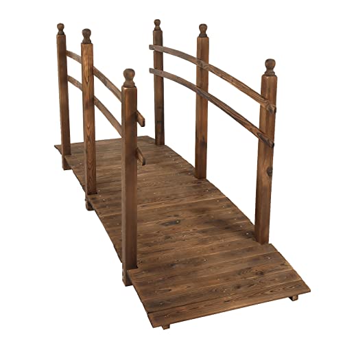 VINGLI 7.5 ft Garden Bridge, Arch Walkway Wooden Bridge with Safety Rails Stained Finished, Decorative Landscaping Footbridge for Koi Pond, Dry Creek Bed, Garden Pathway or Rustic Wedding Decor VINGLI
