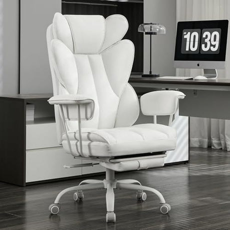 amseatec Big and Tall Office Desk Chair -Wide Ergonomic Executive with Footrest, High Back Lumbar Support Reclining Gaming Computer Chair for Heavy People (White) amseatec