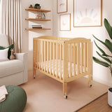 Dream On Me 3-in-1 Portable Folding Stationary Side Mini Baby Crib in Natural & Mattress, GreenGuard Gold & BSA, Use as Changer & Playpen, Locking Wheels, 3 Mattress Heights, Extra Firm Mattress