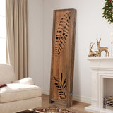 Giantex Boho Rustic Room Divider, 6 Panel Carved Leaf Folding Wood Screen, Fully Assembled, 67'' Freestanding Privacy Partition Decorative Wall, Foldable Room Separator for Bedroom, Brown Giantex