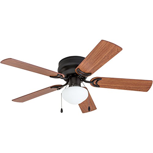 Prominence Home Alvina, 42 Inch Traditional Flush Mount Indoor LED Ceiling Fan with Light, Pull Chain, Dual Finish Blades, Reversible Motor - 50860-01 (Bronze) Prominence Home