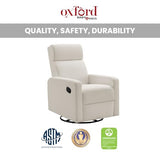 Oxford Baby Layton Manual Upholstered Glider Recliner Rocking Chair 360° Swivel for Nursery and Living Room – Cream