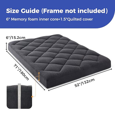 Jamdok 6" Full Size Pillow Top Futon Mattress Replacement(Frame Not Included), Gel Memory Foam, Removable Cover(71X52X6) Jamdok