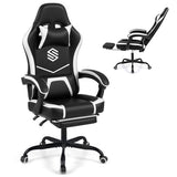 Giantex Gaming Chair, Height Adjustable Computer Desk Chair with Headrest, Lumbar Support, Linkage Armrests, Reclining Backrest & Footrest, Ergonomic Office Chair, Video Game Chair (Black) Giantex