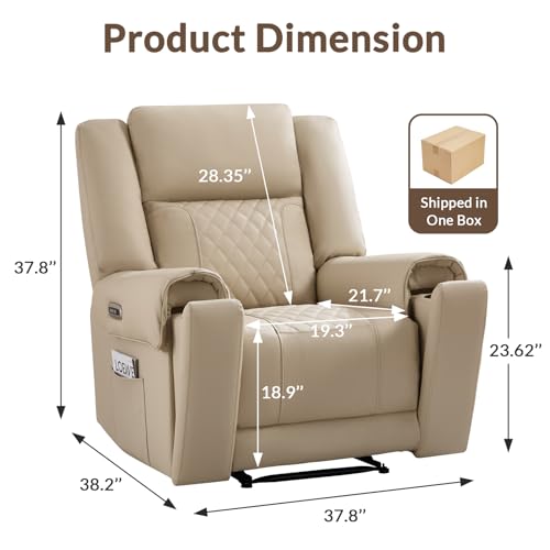 ANJ Top-Grain Genuine Leather Power Recliners for Adults, Dual Motor Electric Recliner Chairs with Power Headrest & 2 Cup Holders, Overstuffed Heavy Duty Reclining Sofa for Living Room Bedroom, Beige