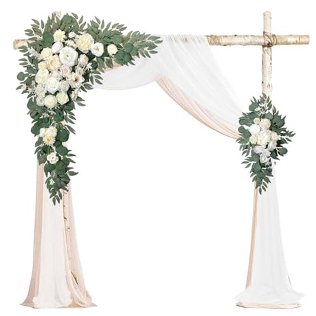 BMQDSM Faux Flowers Arch Flowers with Drapes (Set of 5) Wedding Decor and Wedding Arch Draping Artificial Flower Arrangements Wedding Decorations for Reception Wedding (White) BMQDSM