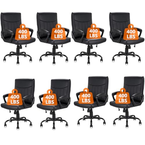 CLATINA Mid Back Leather Office Executive Chair with Lumbar Support and Padded Armrestes Swivel Adjustable Ergonomic Design for Home Computer Desk 8 Pack CLATINA