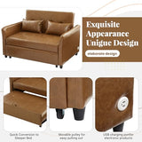 Love Seat Sleeper Bed, Pull Out Couch Bed with USB Charging Ports, 3 in 1 Faux Leather Loveseat Sleeper Sofa Bed, Pull Out Sofa Bed with Adjustable Backrest for Living Room, Bedroom, Apartment-Brown Heliodeck