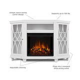 Real Flame Lynette 56" Corner Electric Fireplace TV Stand or TVs up to 55 inches, Entertainment Center with Electric Fireplace, Living Room TV Stand with Fireplace, White Real Flame
