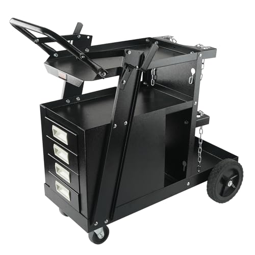 VEVOR Welding Cart, 2-Tier 4 Drawers Welder Cart with 265LBS Static Weight Capacity, 360° Swivel Wheels, Tank Storage Safety Chains, Heavy Duty Rolling MIG Welder Cart for Mig Welder and Plasma Cutter VEVOR