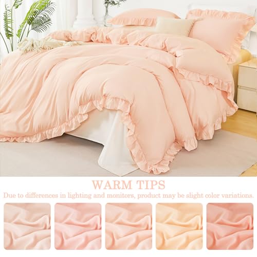 ZSYAYAHA Peach Pink Duvet Cover Twin Size 3 Pieces Ruffle Bedding Cover Set Boho Shabby Chic Comforter Cover Set for Girls Kids Teens(Peach Pink, Twin) ZSYAYAHA