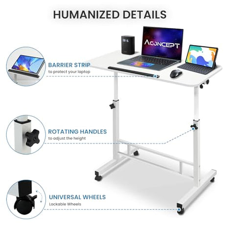 Aconcept Small Standing Desk Tiltable-Adjustable Height, Mobile Stand Up Desk with Wheels, 32 inch Portable Rolling Desks Laptop Office Workstations for Walking Pad Treadmill White Aconcept