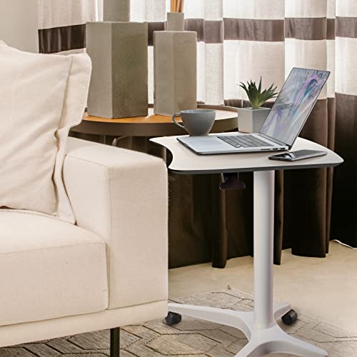 HAOOAH Pneumatic Adjustable Height Desk, Laptop Standing Desk, Rolling Sit-Stand Cart, Mobile Podium Portable Lectern for Home, Office& Classroom, 26" 19.3" Platform (29" to 46.9" H)，White HAOOAH