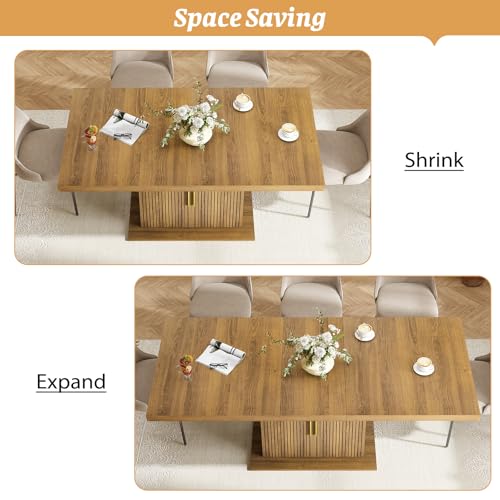 Zevemomo 62.99"-78.74" Expandable Dining Table with Storage, Extendable Dining Table for 6-10 People, Extra Hidden Storage for Tableware & Wine, Modern Farmhouse Table for Kitchen Living Room-Brown Zevemomo