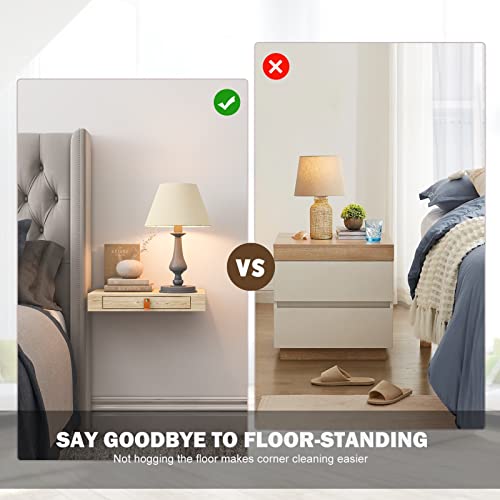 Bloddream Floating Shelf with Drawer, Nightstand for Bedroom - 16'' Wall Shelf, White Floating Shelf with Storage, Floating Bedside Table (Natural) Bloddream