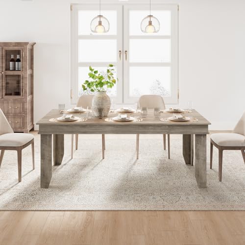 GarveeHome Farmhouse Dining Table for 6-8 People, 71 in Long Kitchen Tables with Wooden Sturdy Frame, 6 ft Large Rectangular Dinner Table for Dining Room, Kitchen, Grey, 71" Non-extendable GarveeHome