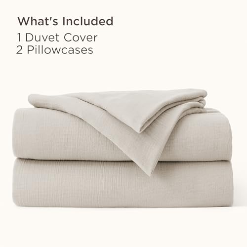 Bedsure Muslin Duvet Cover Queen Size - Cotton Blend Rayon Derived from Bamboo, Cooling Duvet Covet for Hot Sleepers - Ultra-Soft & Breathable Bedding Set for All Seasons(Oat Milk, 90"x90") Bedsure
