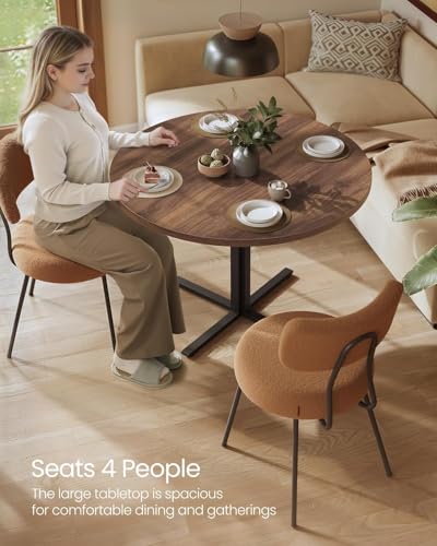 VASAGLE Dining Table, Small Round Kitchen Table for 4 People, 31.5 x 29.4 Inches, for Dining Room, Living Room, Farmhouse, Water-Resistant, Somber Walnut UKDT082K01V1 VASAGLE