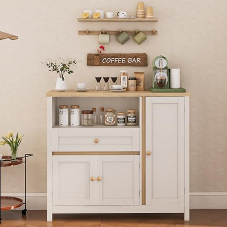 Viaozutis Storage Cabinet with Doors and Drawers,Kitchen Storage Cabinets，with Drawer and Adjustable Shelf（White） Viaozutis