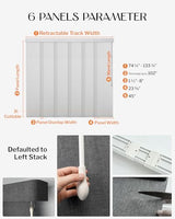 Heefen Adjustable Panel Track Blinds Light Filteringt Vertical Blinds with Valance, Sliding Glass Door Blinds, Room Dividers, Retractable Track from 74" to 133" W, Trimmable Panel Up to 102" H (White) Heefen