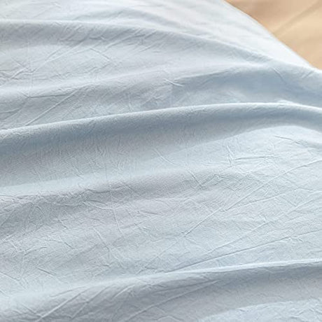 BESTOUCH Duvet Cover Set 100% Washed Cotton Linen Feel Super Soft Comfortable Chic Lightweight 3 PCs Home Bedding Set Cornflower Blue Queen BESTOUCH