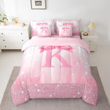 Feelyou Kids Pink Bowknot 7 Pieces Bedding Set Full Size, Personalized Initial K Bed in A Bag Princess Glitter Comforter Set with Sheets Boys Girls Bow Alphabet Teens Bed Set Bedroom Decor 7Pcs Feelyou
