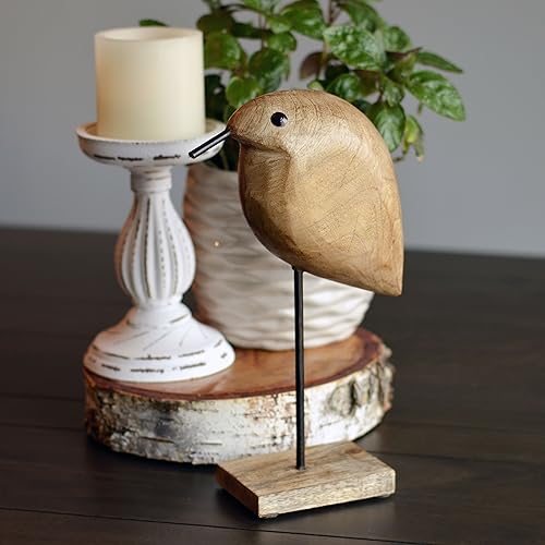 WHW Whole House Worlds Bird Figurine, Hand Carved Mango Wood, Brown, Mounted, Gallery Base, 9.5 Inches WHW Whole House Worlds