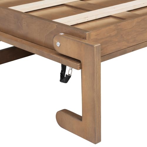 Harper & Bright Designs Twin Size Murphy Bed with Storage Drawer, Open Cabinets and Charging Station, Wood Color Harper & Bright Designs