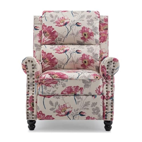 UIXE Pushback Recliner Chair, Fabric Armchair Push Back Accent Chair, Rivet Trim Club Chair Home Theater Overstuffed Single Sofa Reading Seat for Living Room, Pattern UIXE