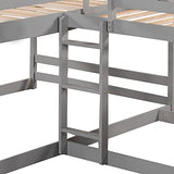 Quad Bunk Beds with Slide, L Shape Bunk Bed Compatible with 4, Full Over Full Bunk Bed & Twin Over Twin Bunk Bed, Wood Corner Bunk Beds Compatible with Boys Girls Teens (4 Beds, Gray) ，Queen Bed TMAXX