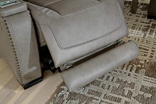Signature Design by Ashley The Man-Den Leather Power Reclining Loveseat with Center Console, Adjustable Headrest & Wireless Charging, Gray Signature Design by Ashley