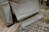 Signature Design by Ashley The Man-Den Leather Power Reclining Loveseat with Center Console, Adjustable Headrest & Wireless Charging, Gray Signature Design by Ashley