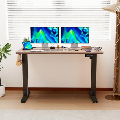 PayLessHere Electric Standing Desk 48x24 Inch Height Adjustable Desk Large Space Office Computer Desk with Headphone Holder 2 Memory Function for Home Office,Brown PayLessHere