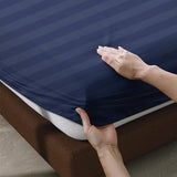 100% Egyptian Cotton Fitted Sheet Twin Size, 600 Thread Count, Single Fitted Sheet Only,8”-16" Deep Pocket Sheet, Soft & Elastic Sateen Weave Bottom Sheet for Home(Navy Blue-Stripe, Twin) Zaizaihome