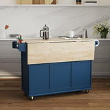 Homestyles Mobile Kitchen Island Cart with Wood Top and Dropleaf Breakfast Bar, Blue homestyles