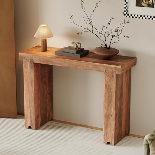Merax Farmhouse Mango Wood Entryway Table, Minimalist Narrow Console Tables for Hallway, Living Room, Foyer, Easy Assemble, Honey Merax