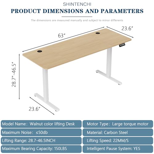 Shintenchi Standing Desk, 63x24 Inch Height Adjustable Electric Sit Stand up Desk, Ergonomic Rising Computer Table, Modern Lift Gaming Desk Workstation for Home Office, White Shintenchi