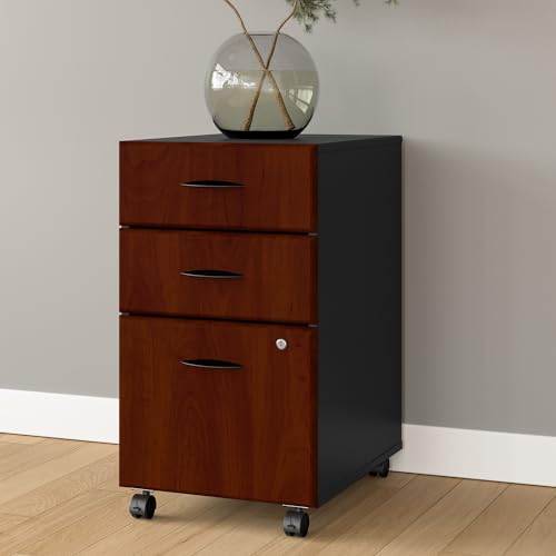 Bush Business Furniture Series A 3 Drawer Mobile File Cabinet in Hansen Cherry & Galaxy - Assembled, Rolling Document Storage for Home or Professional Office Bush Business Furniture