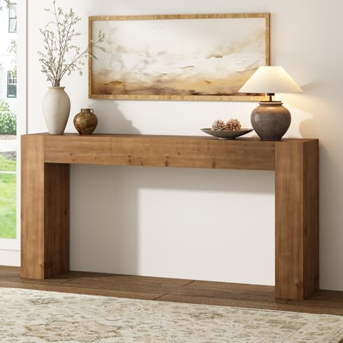 WINWY Solid Wood Console Table for Entryway, 63" Long Farmhouse Sofa Table Behind Couch, Rustic Rectangular Wooden Entry Tables for Living Room, Hallway, Foyer, 10 Mins Easy Assembly WINWY