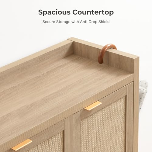 SICOTAS Shoe Storage Cabinet, 30 Pairs Rattan Shoe Cabinet Storage for Entryway, 6-Tier 41" Tall Large Shoe Cabinet, Boho Farmhouse Cabinet with Doors for Entryway Hallway Living Room, Light Oak SICOTAS